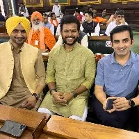 tdp mp ram mohan naidu snap with ex cricketers and mps gautam gambhir and harbhajan singh