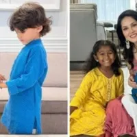 Sunny Leone daughter Nisha ties rakhis on her brothers wrists
