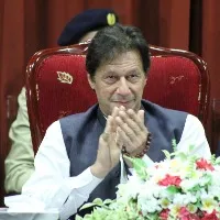 Pakistan former prime minister Imran Khan plays a video of Indian external affairs minister Jai Shankar