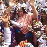 ts lady minister satyavathi rathod attends teej fest