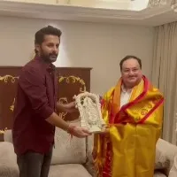 tollywood hero nithin meets jp nadda at novotel hotel