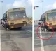 Standing crowded Bus near door student fell down and accident that narrowly missed