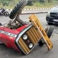 Tractor breaks into 2 parts after collision with Mercedes near Tirupati