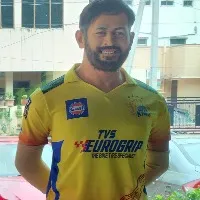 Dhoni statue in Vijayawada