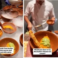 Butter chicken ice cream with green chutney