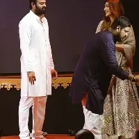 Kriti Sanon offers her dupatta to Prabhas to wipe his sweat with at Adipurush teaser launch Watch video