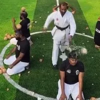 Karnataka man smashes 42 coconuts on heads in a minute with Nunchaku