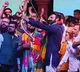 prabhas participates ravan dahan at ramleela maiden in delhi