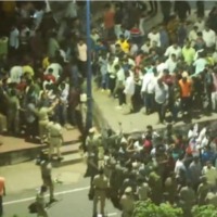 Police lathi charge on Janasainiks 