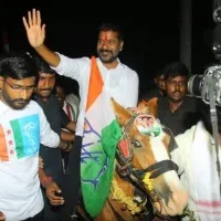Revanth Reddy rides horse during Munugodu by poll campaign