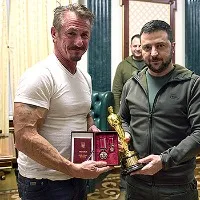 Hollywood actor Sean Penn gifts his Oscar to Ukrainian President Zelenskyy