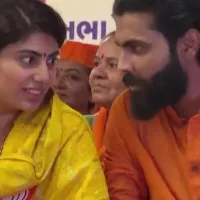 Gujarat election Ravindra Jadeja accompanies wife Rivaba to Jamnagar BJP event