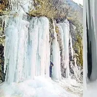 Himachal Pradesh kullu waterfall frozen due extreme cold