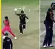 Hassan Ali runs for cover after Babar Azam scares him with the bat