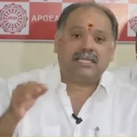 Employees Association president Suryanarayana talks to media