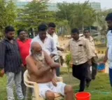 JC Prabhakar Reddy takes bath at Tadipatri municipal office