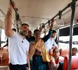 rahul gandhi takes bus ride in bengaluru interacts with college students and working women