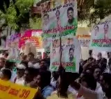 Congress MLA Sudhakars supporters protest outside Siddaramaiahs residence