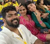 Vignesh Shivan gets clicked with Sakshi Dhoni, Raviba Jadeja while cheering for Chennai Super Kings