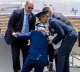 US President Joe Biden falls down