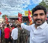 Lokesh clicks a selfie at a Fish Andhra outlet in Gudur constituency