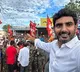 Lokesh clicks a selfie at a Fish Andhra outlet in Gudur constituency