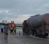 Vehicles moves as Munneru slow down at Aitavaram on Vijayawada and Hyderabad highway