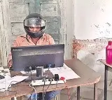 Jagitial Birpur mpdo office in dilapidated state employees attend duties wearing helmets