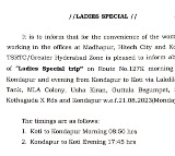 Special Woman bus from Koti to Kondapur