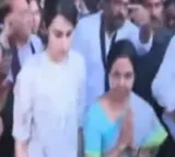 Nara Bhuvaneswari and Brahmani offers prayers in Annavaram Temple