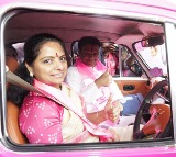 MLC Kavitha drives brs leader car