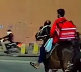 Delivery boy rides horse to deliver order in Hyderabad