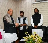 Photos: CM Revanth Reddy along with State Irrigation Minister Uttam kumar Reddy has called on Defence Minister Rajnath Singh