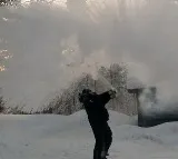 Hot water turning into ice Finland