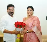 YS Sharmila gives marriage card to Revanth Reddy
