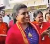 Roja surrounded by Amaravati women in Tirumala