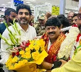 Grand welcome for Nara Lokesh in Vizag airport