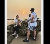 Ram Charan enjoys at Vizag beach along with wife Upasana and daughter Klin Kaara