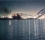 Huge Cargo Vessel collides Baltimore Key Bridge as it collapsed into river