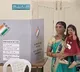 World smallest living woman Jyoti Amge cast her vote at a polling booth in Nagpur