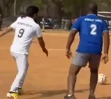 Telangana CM Revanth Reddy plays football at Hyderabad Central University