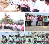 BRS stages protests across Telangana seeking bonus for farmers for paddy