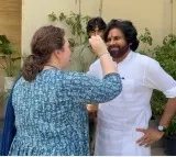 Anna Lezneva give traditional sendoff to Pawan Kalyan while he leaving to Mangalagiri
