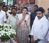 Nara Lokesh and Brahmani pays tributes to Ramoji Rao mortal remains