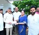 TDP MP Vemireddy Parabhakar Reddy and Prashanti Reddy handed CM Chandrababu cheque for Rs 1 crore