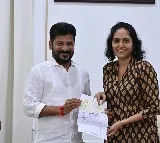 Producer Supriya gives 50 lakh check to Revanth Reddy