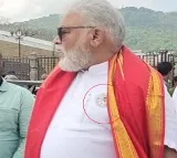Ambati Rambabu with Sticker of YS Jagan in Tirumala