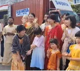 Japanese Devotees Visit Tirumala Venkateswara Temple in Traditional Indian Attire