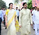 Nara Lokesh Gifts Mangalgiri Handloom Saree to Wife Brahmani for Sankranti
