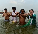 Pawan Kalyan takes holy dip in Triveni Sangamam at Maha Kumbhmela